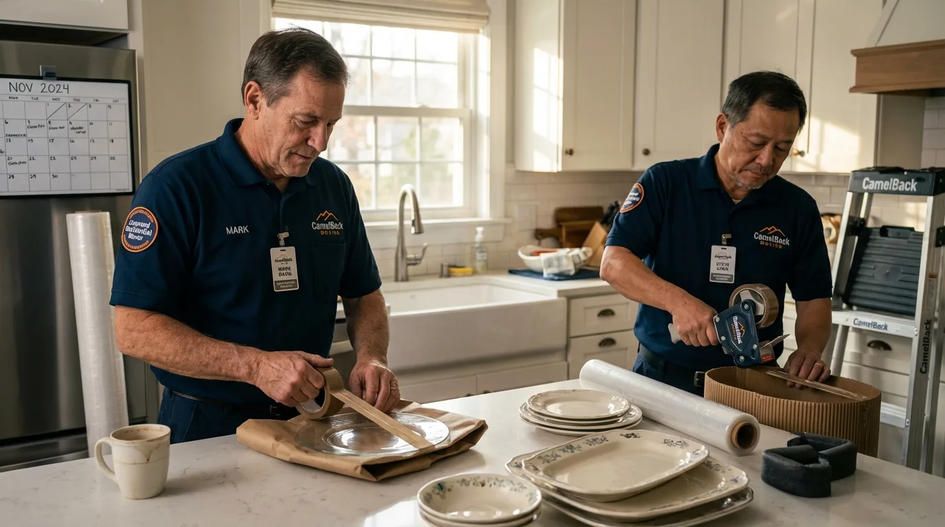 Professional crew packing kitchen dishware in Ocean View, DE